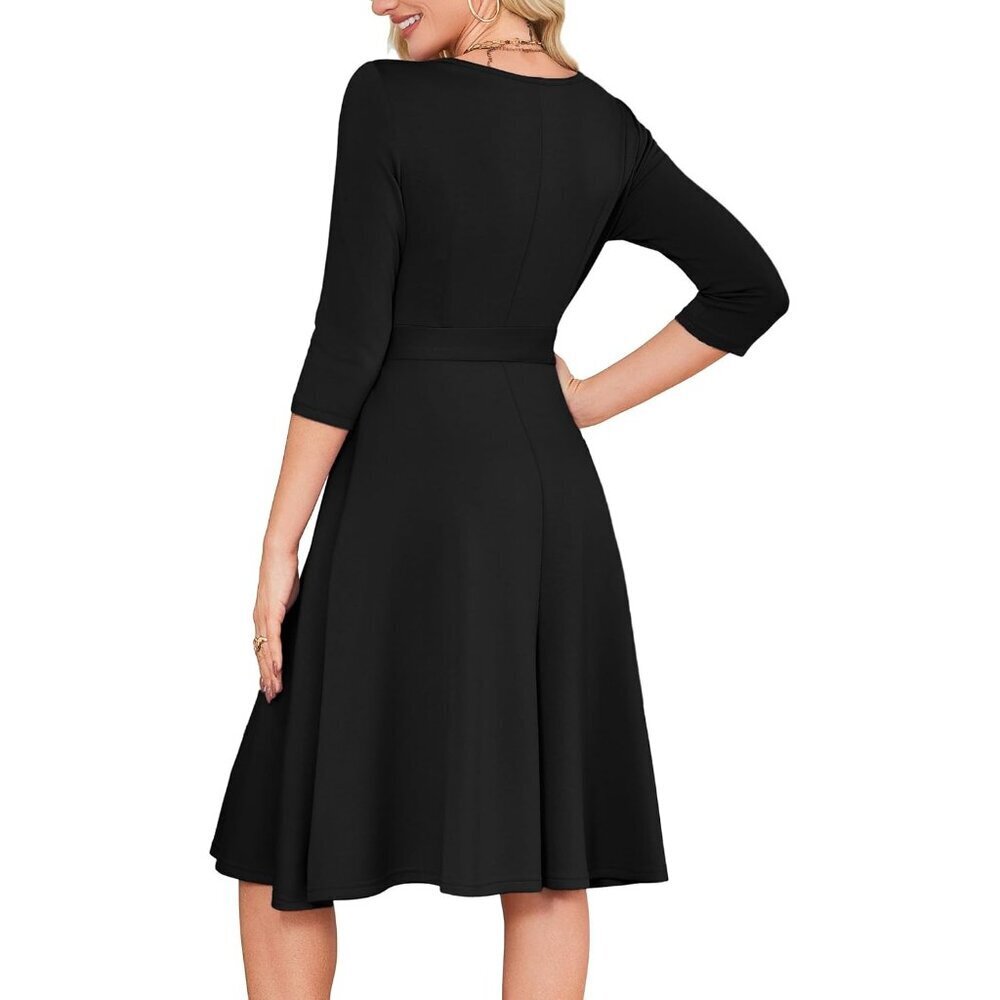 Women's Vintage Cocktail Dress 3/4 Sleeves A-line XS-3XL Soft & Breathable - Picture 5 of 5